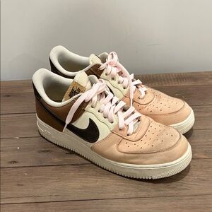 Nike Air Force 1 Low in Tan and Cream with Pink Accents